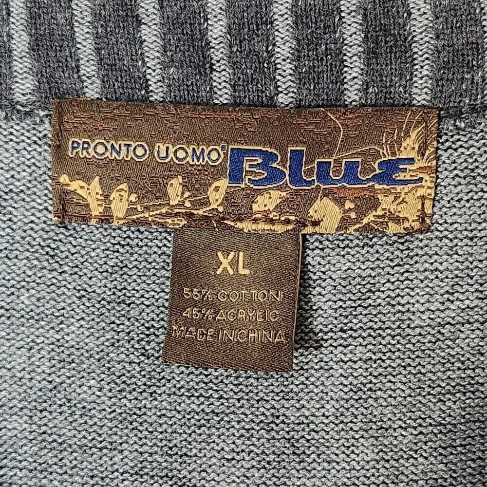 Pronto Uomo Blue Men's quarter zip gray sweater size XL‎